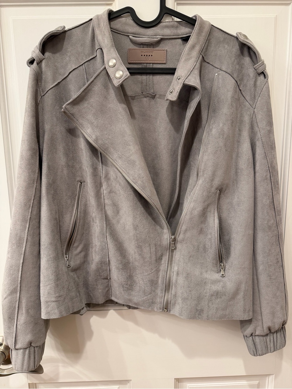 BLANK NYC Faux Suede Moto Jacket - Light Gray